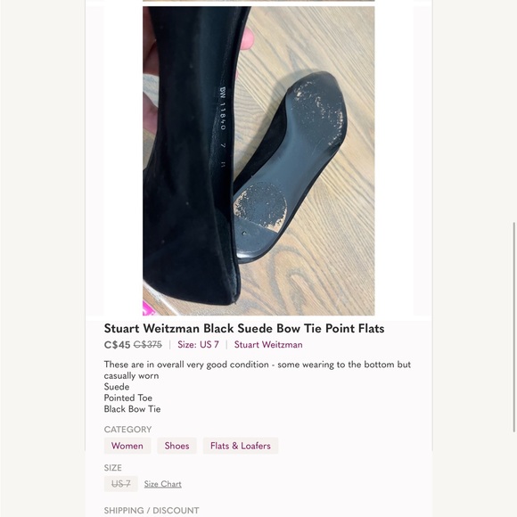 Stuart Weitzman Black Suede Bow Tie Point Flats - Picture 5 of 5